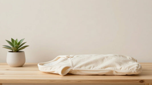 Folded viscose-from-bamboo baby sleeper held in adult hands