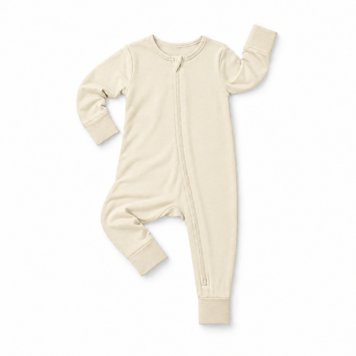 Wame Bamboo Zip Sleeper in Cloud Cream, laid flat