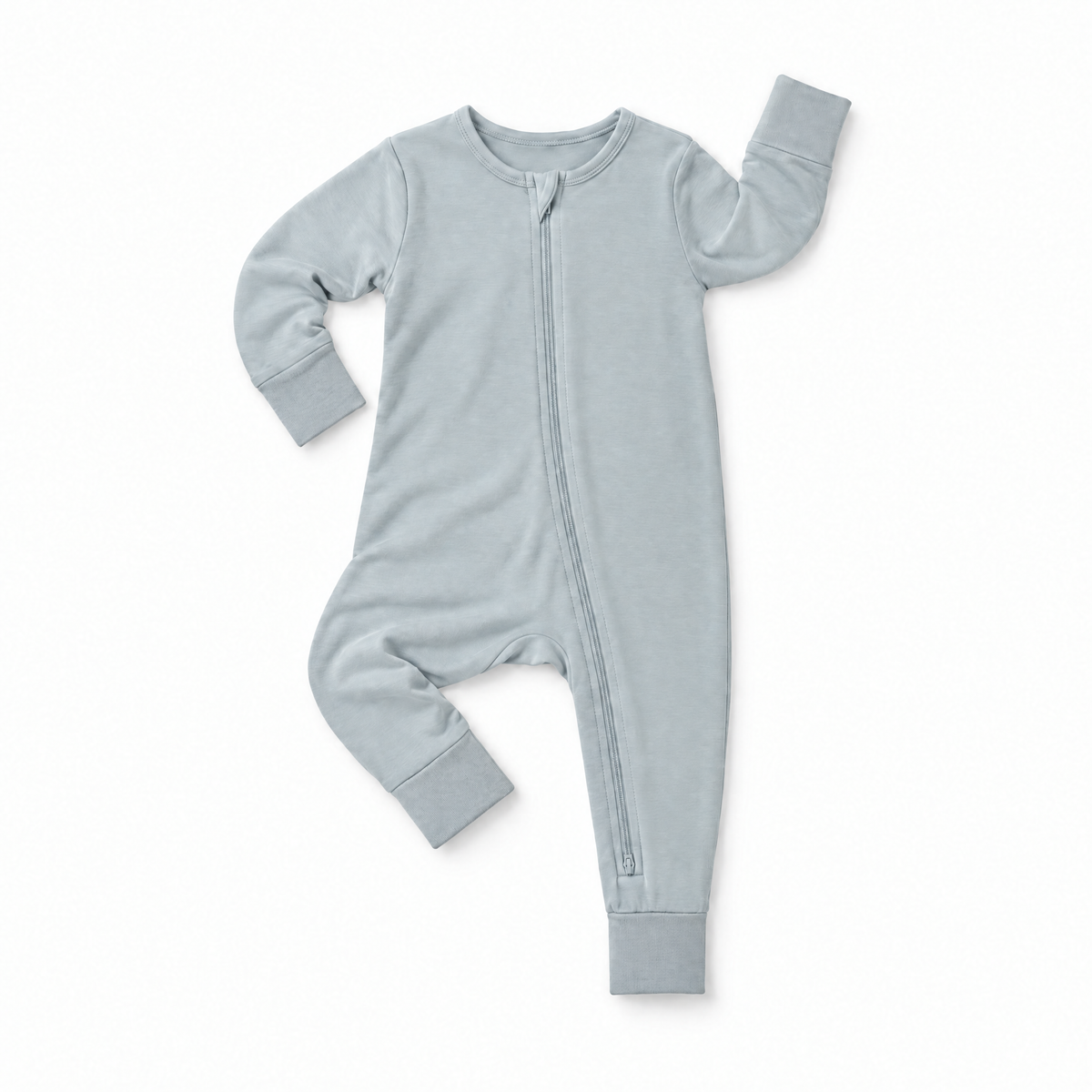 Wame Bamboo Zip Sleeper in Icy Blue, laid flat